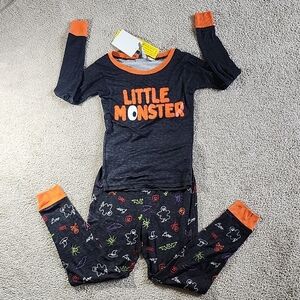 Little Monster Kids Pajama Set - Black and Orange
